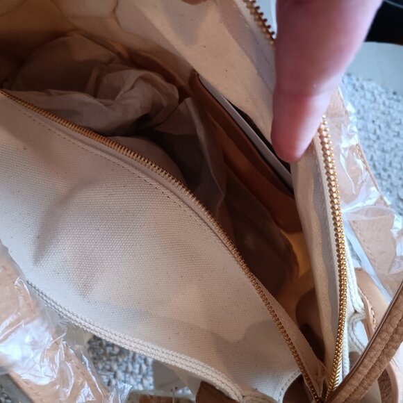 Hammitt Natural Color Cotton with Leather Trim Tote Handbag - Picture 7 of 8